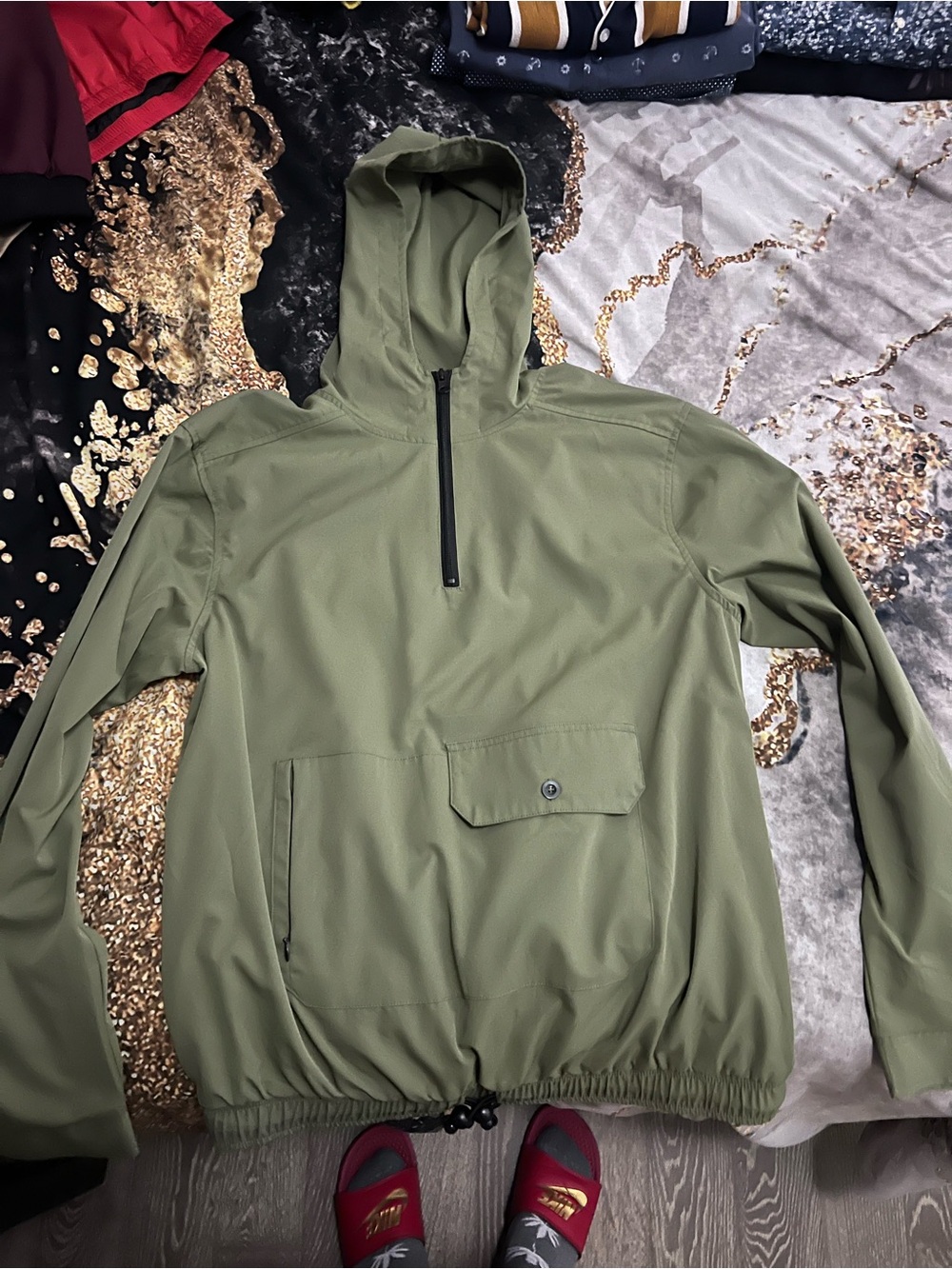Men's Olive Hooded Pullover Jacket
